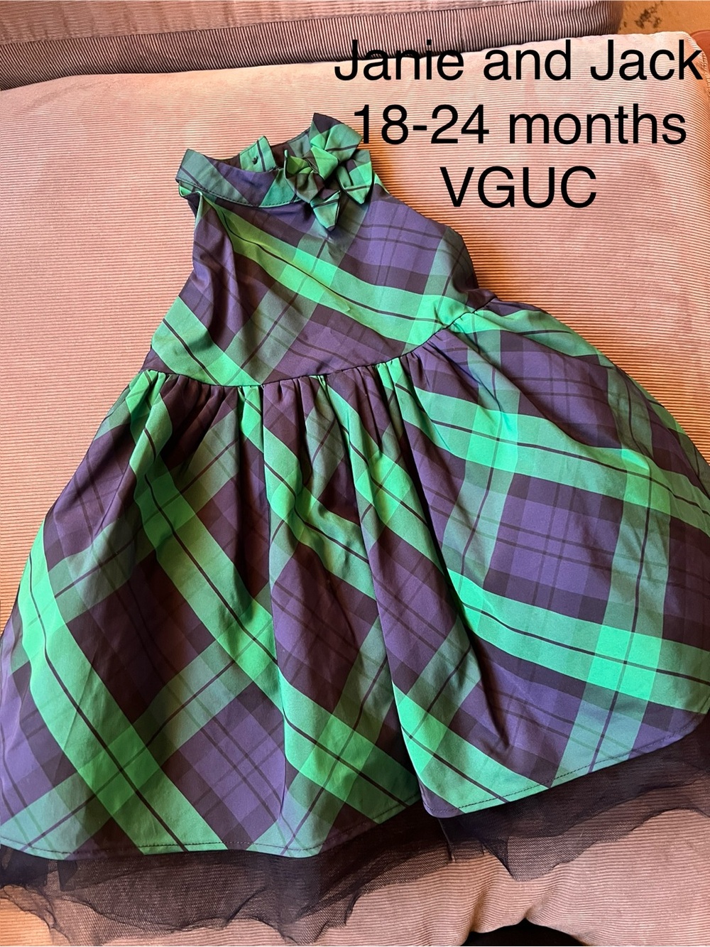 Janie and Jack Green and Navy Plaid Taffeta Holiday Dress